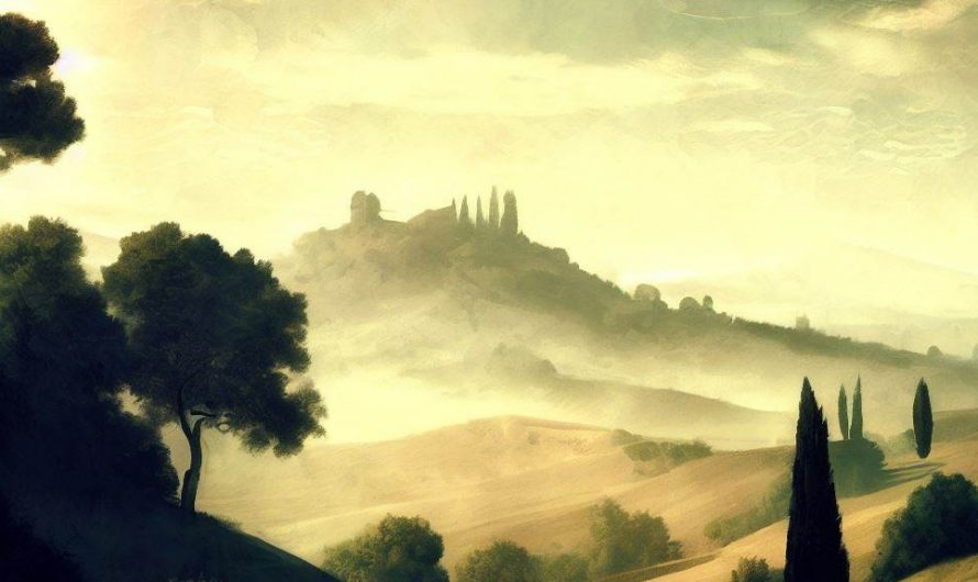 An Italian Landscape in Tuscany Painted in the Style of Caspar David Friedrich