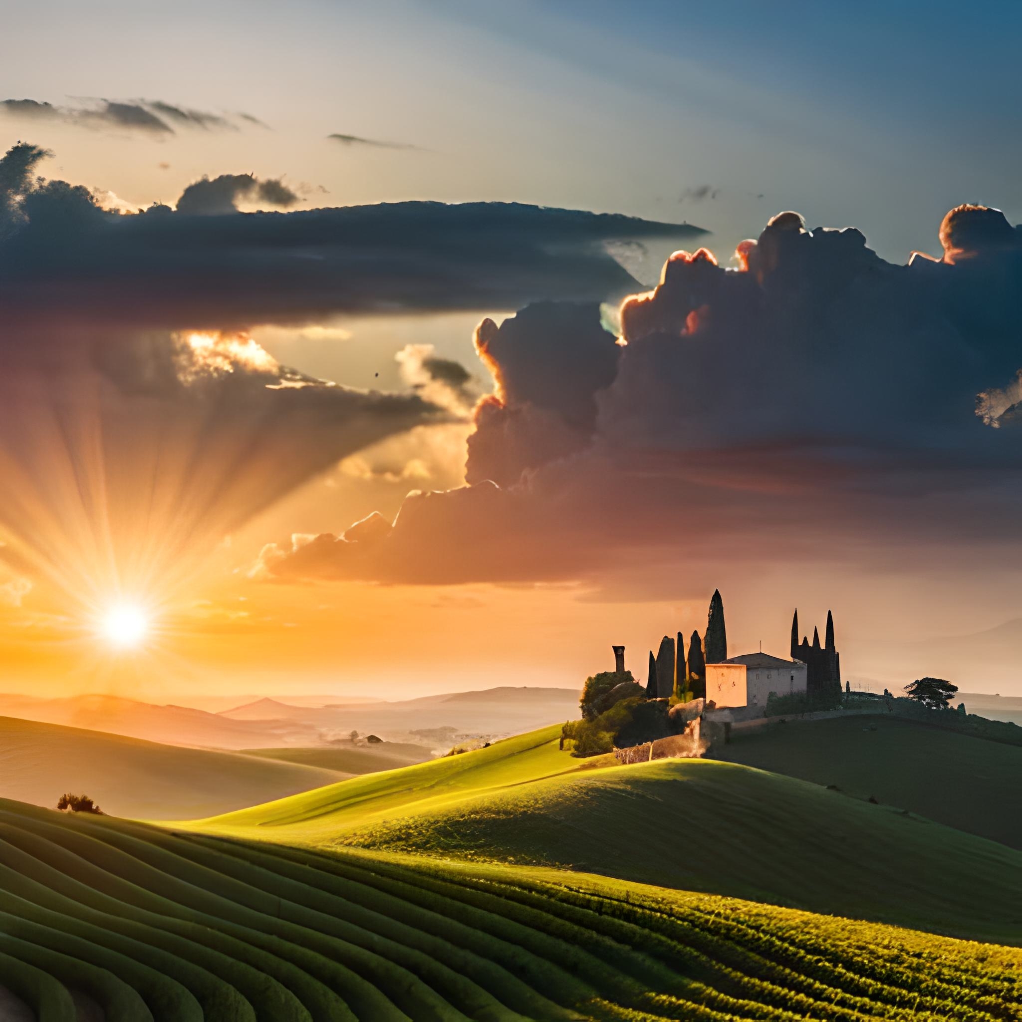 Sunrise in Tuscany - generated with BlueWillow AI - 2023 - mb67.de